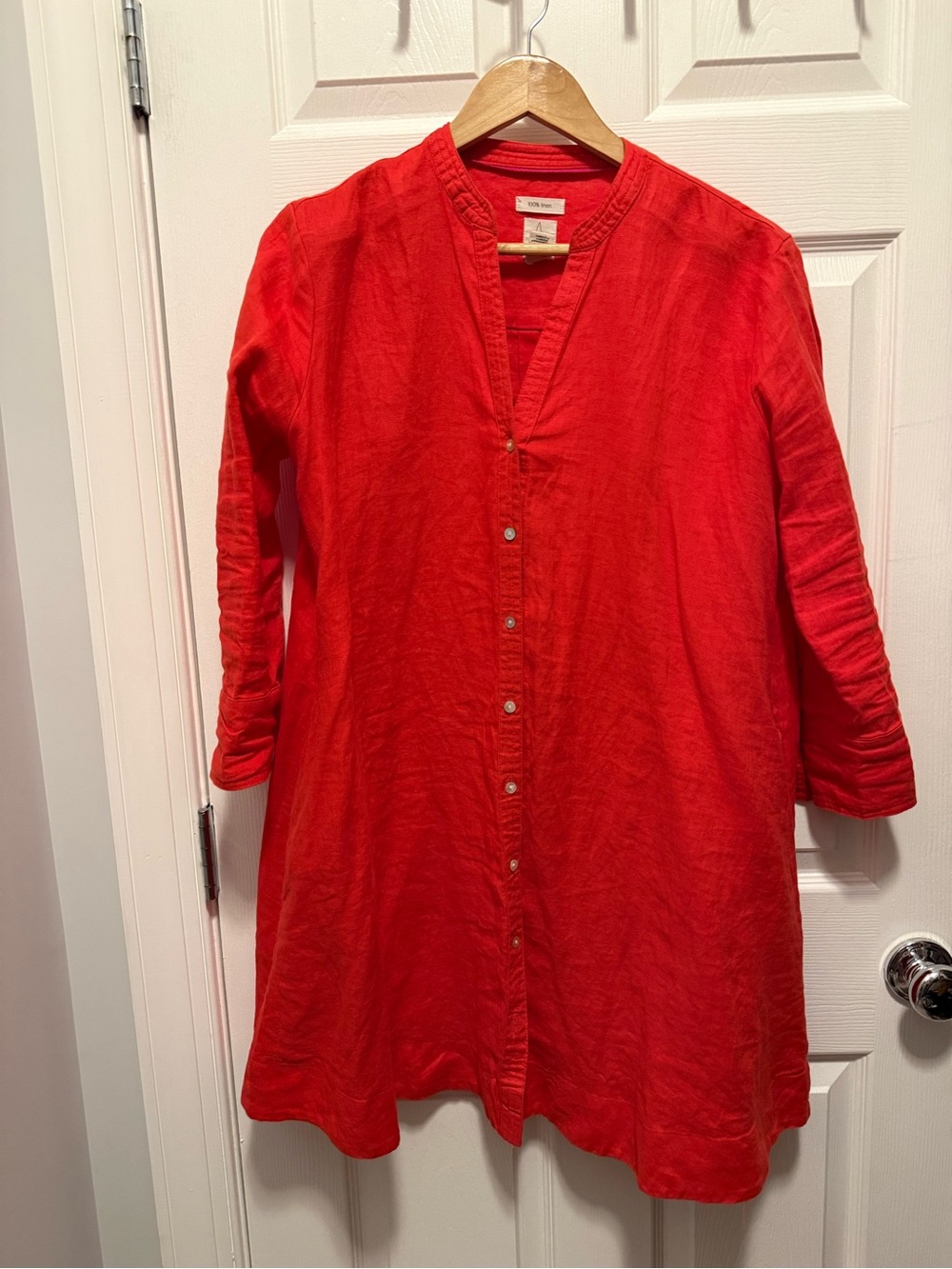 100% Linen Red Shirt Dress
